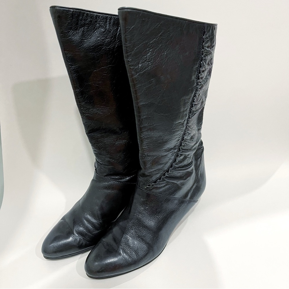 Vintage 80s made in Italy Black Leather heeled Schuhe Von Bernard boots SZ 37.5